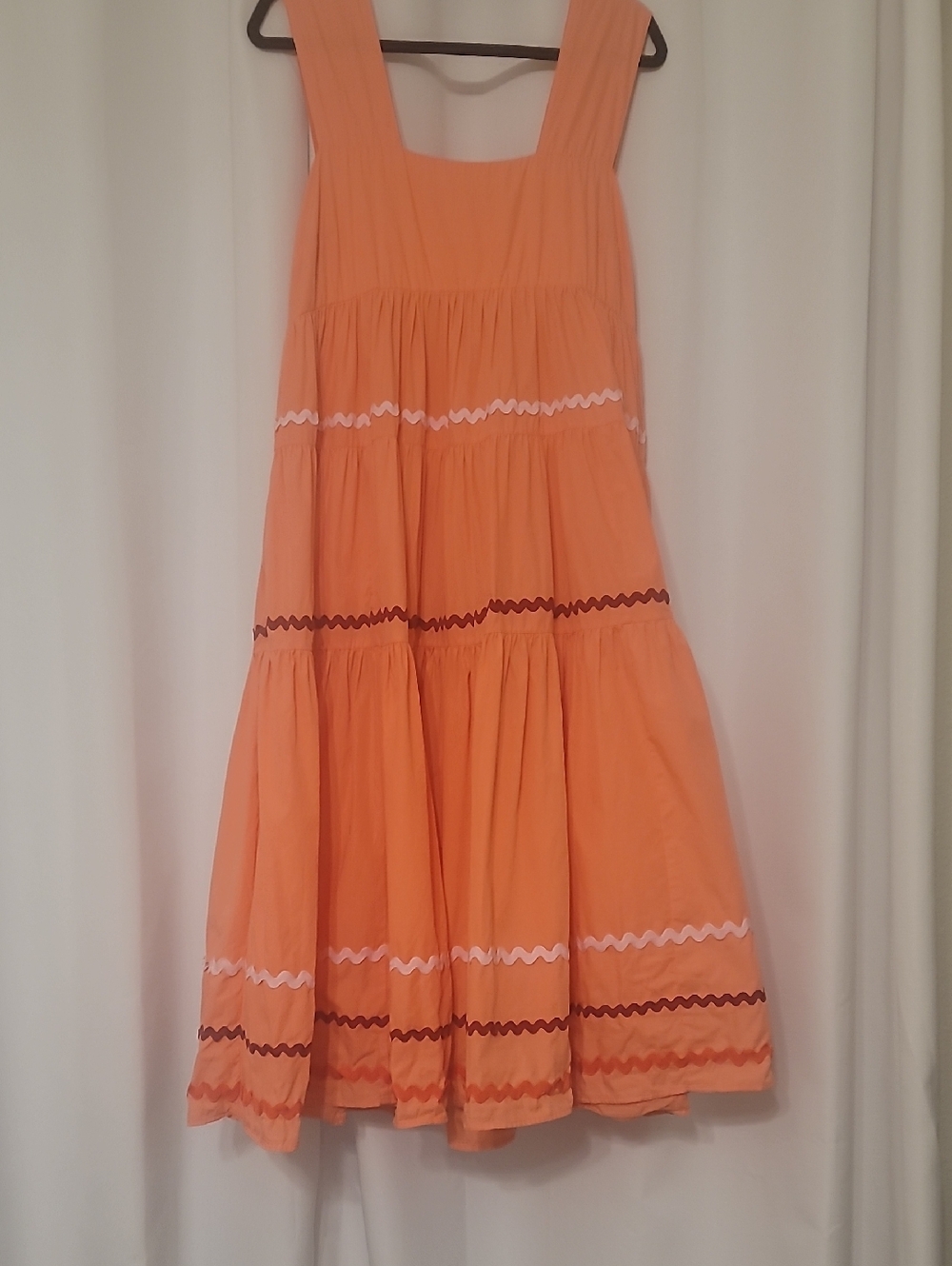 Anthropologie Orange Tiered A-Line Midi Dress with Contrasting Rickrack